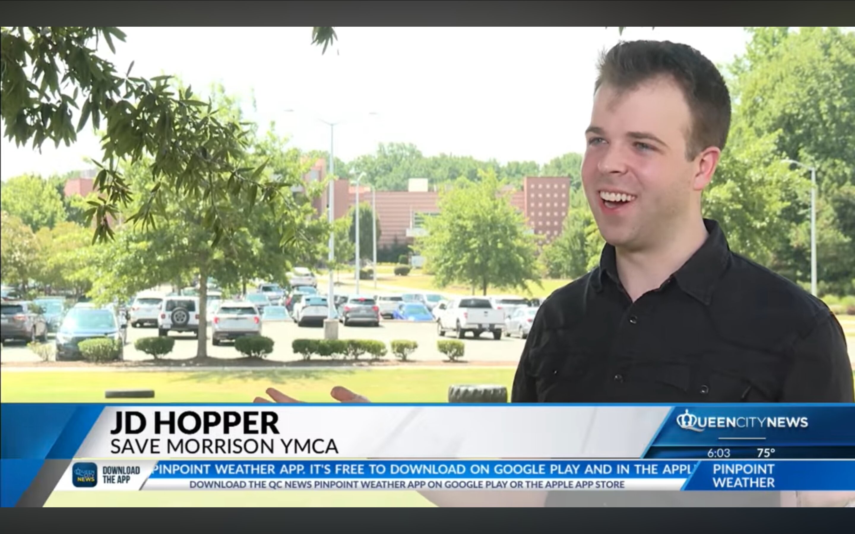 JD Hopper participating in a Charlotte television news interview about the Save Morrison Coalition